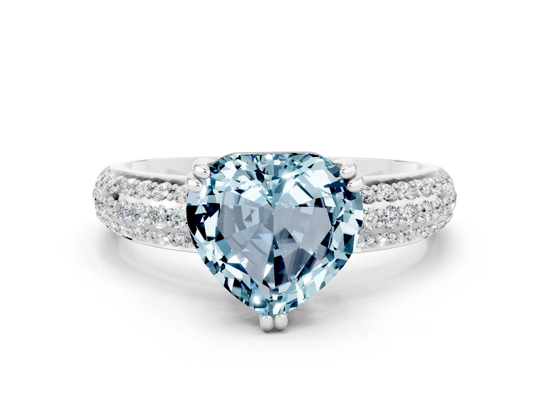 White gold Heart Cut Cut Pave Diamond Engagement Ring with Channel Set Band and Four-Prong Setting