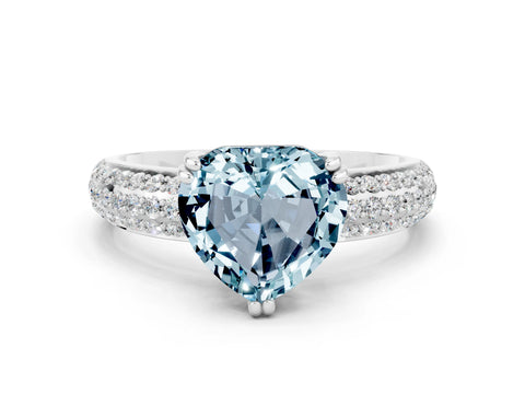 White gold Heart Cut Cut Pave Diamond Engagement Ring with Channel Set Band and Four-Prong Setting