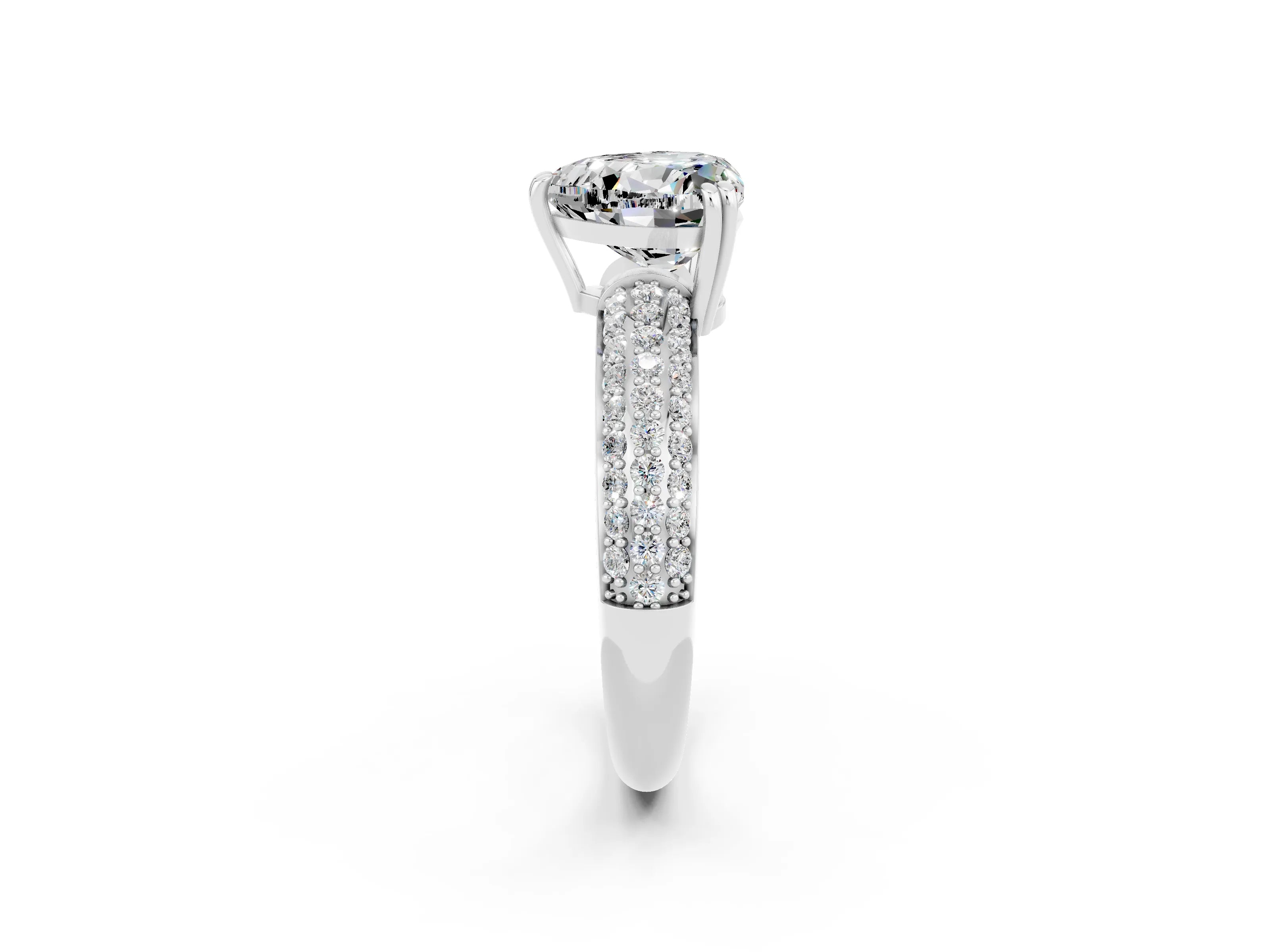 White gold Heart Cut Cut Pave Diamond Engagement Ring with Channel Set Band and Four-Prong Setting_2