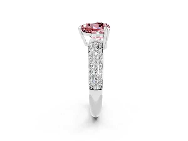 White gold Heart Cut Cut Pave Diamond Engagement Ring with Channel Set Band and Four-Prong Setting