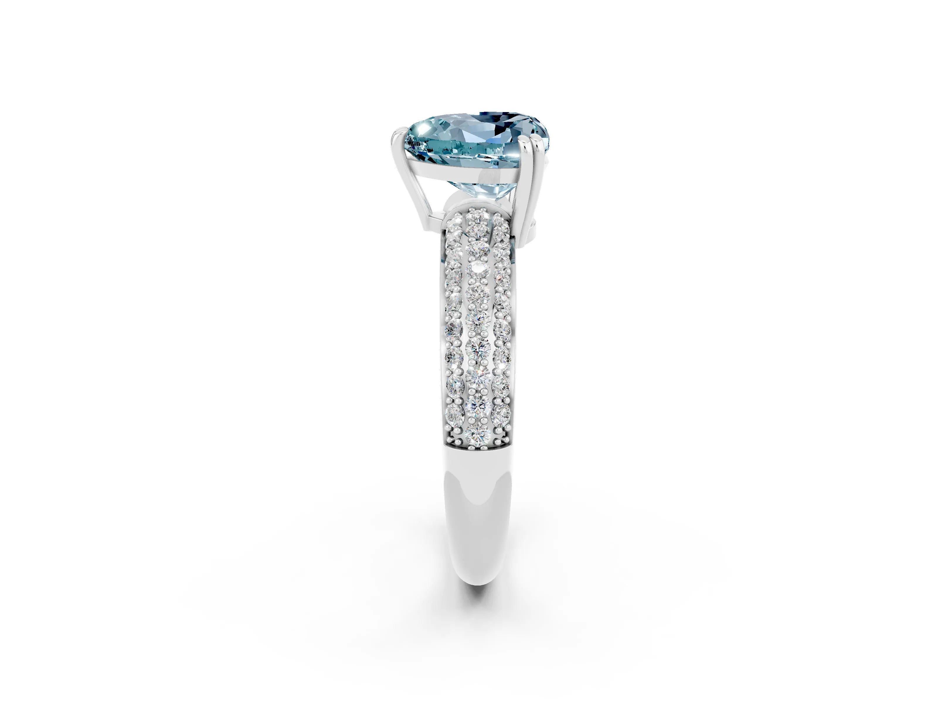 White gold Heart Cut Cut Pave Diamond Engagement Ring with Channel Set Band and Four-Prong Setting_2