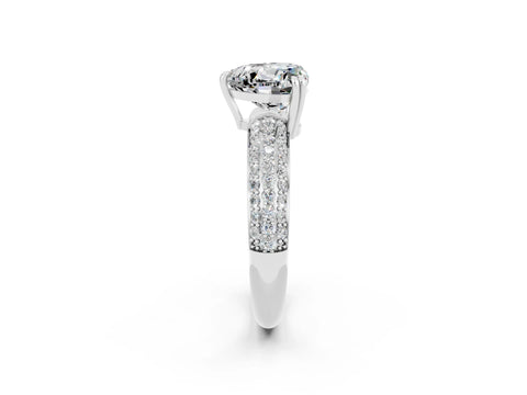 White gold Heart Cut Cut Pave Diamond Engagement Ring with Channel Set Band and Four-Prong Setting_2