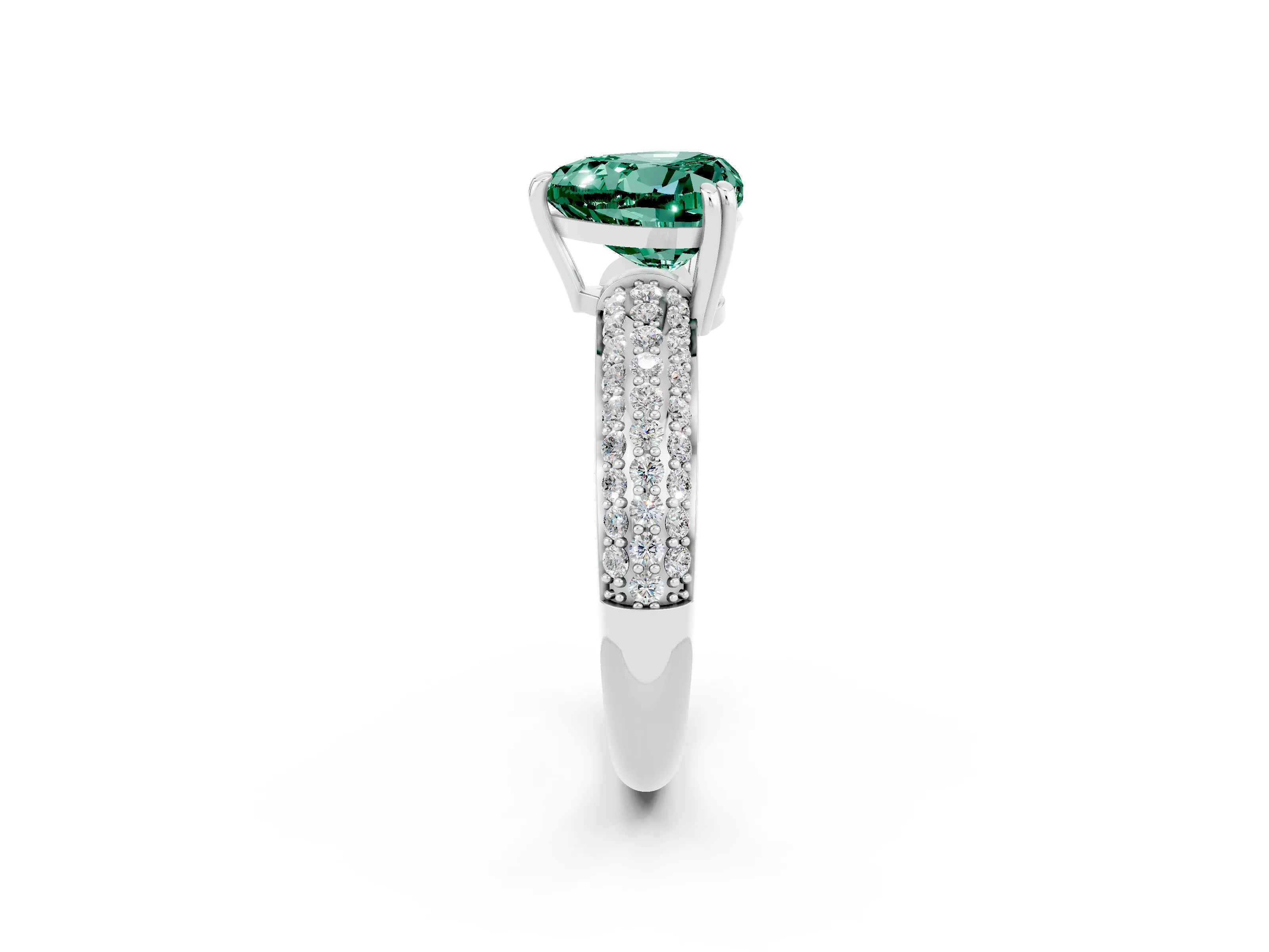 White gold Heart Cut Cut Pave Diamond Engagement Ring with Channel Set Band and Four-Prong Setting_2