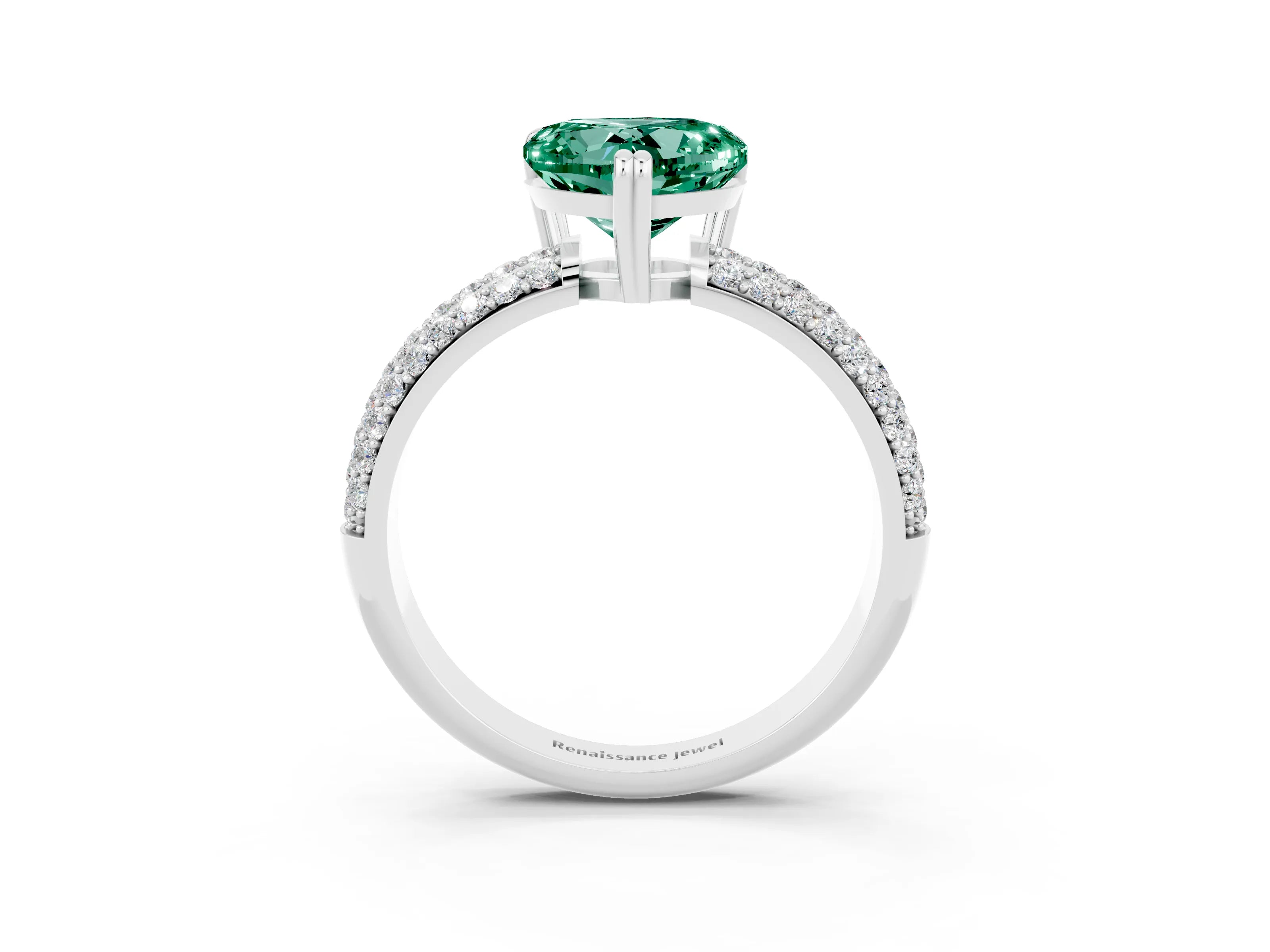 White gold Heart Cut Cut Pave Diamond Engagement Ring with Channel Set Band and Four-Prong Setting_3