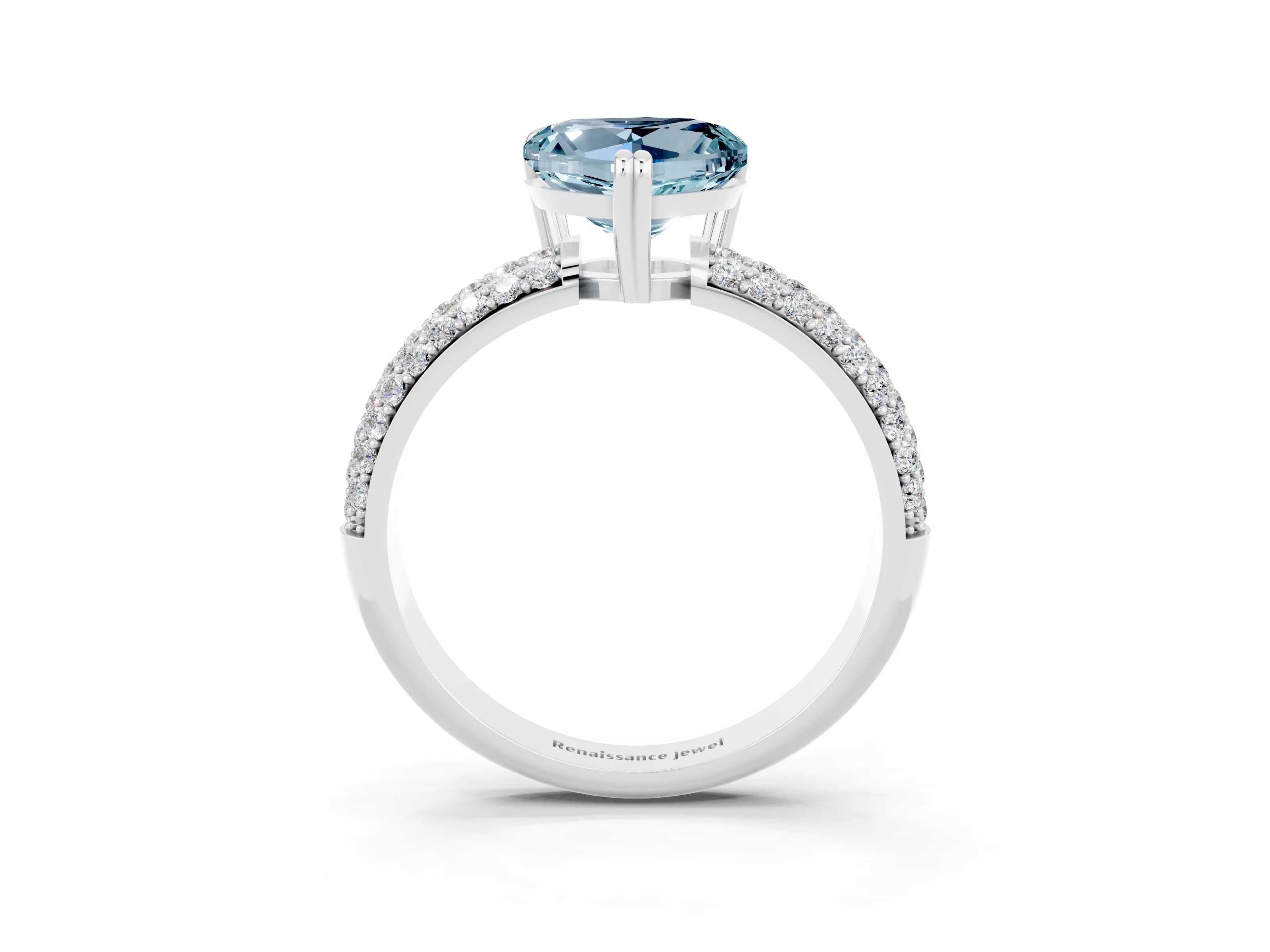 White gold Heart Cut Cut Pave Diamond Engagement Ring with Channel Set Band and Four-Prong Setting_3