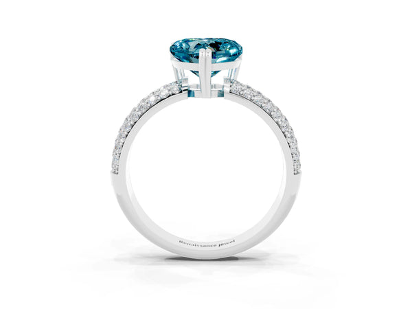 Silver Heart Cut Cut Pave Diamond Engagement Ring with Channel Set Band and Four-Prong Setting
