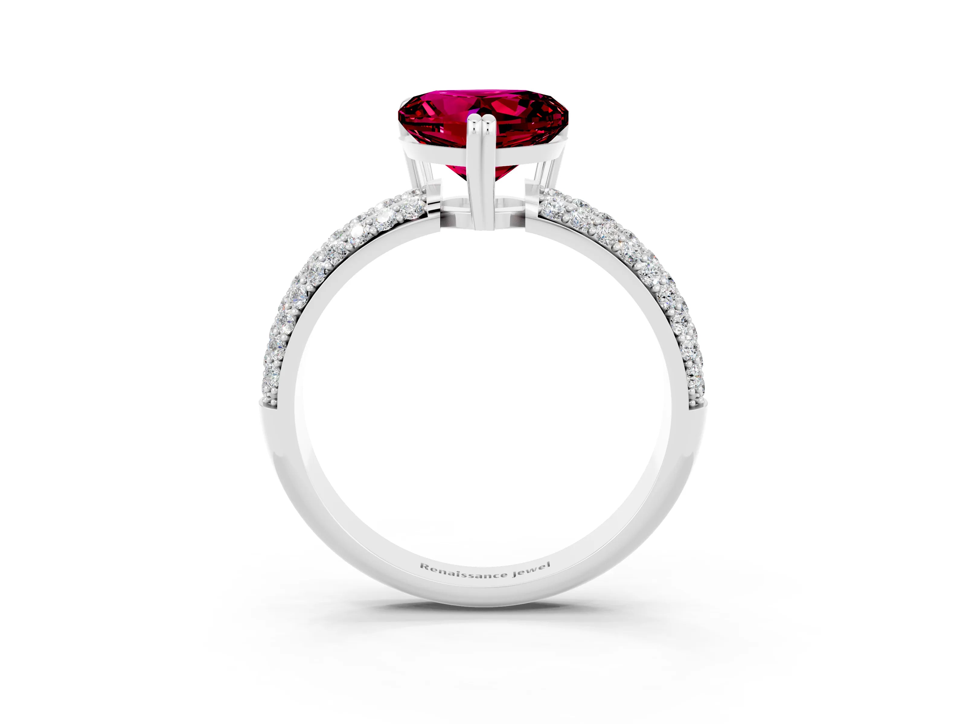 White gold Heart Cut Cut Pave Diamond Engagement Ring with Channel Set Band and Four-Prong Setting_3