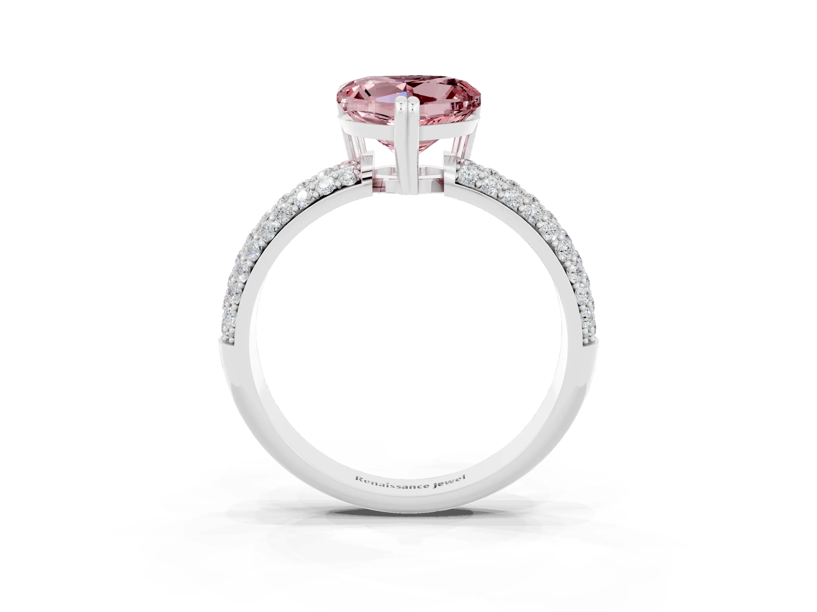 White gold Heart Cut Cut Pave Diamond Engagement Ring with Channel Set Band and Four-Prong Setting_3