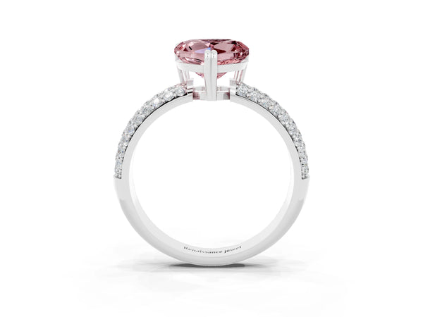 White gold Heart Cut Cut Pave Diamond Engagement Ring with Channel Set Band and Four-Prong Setting