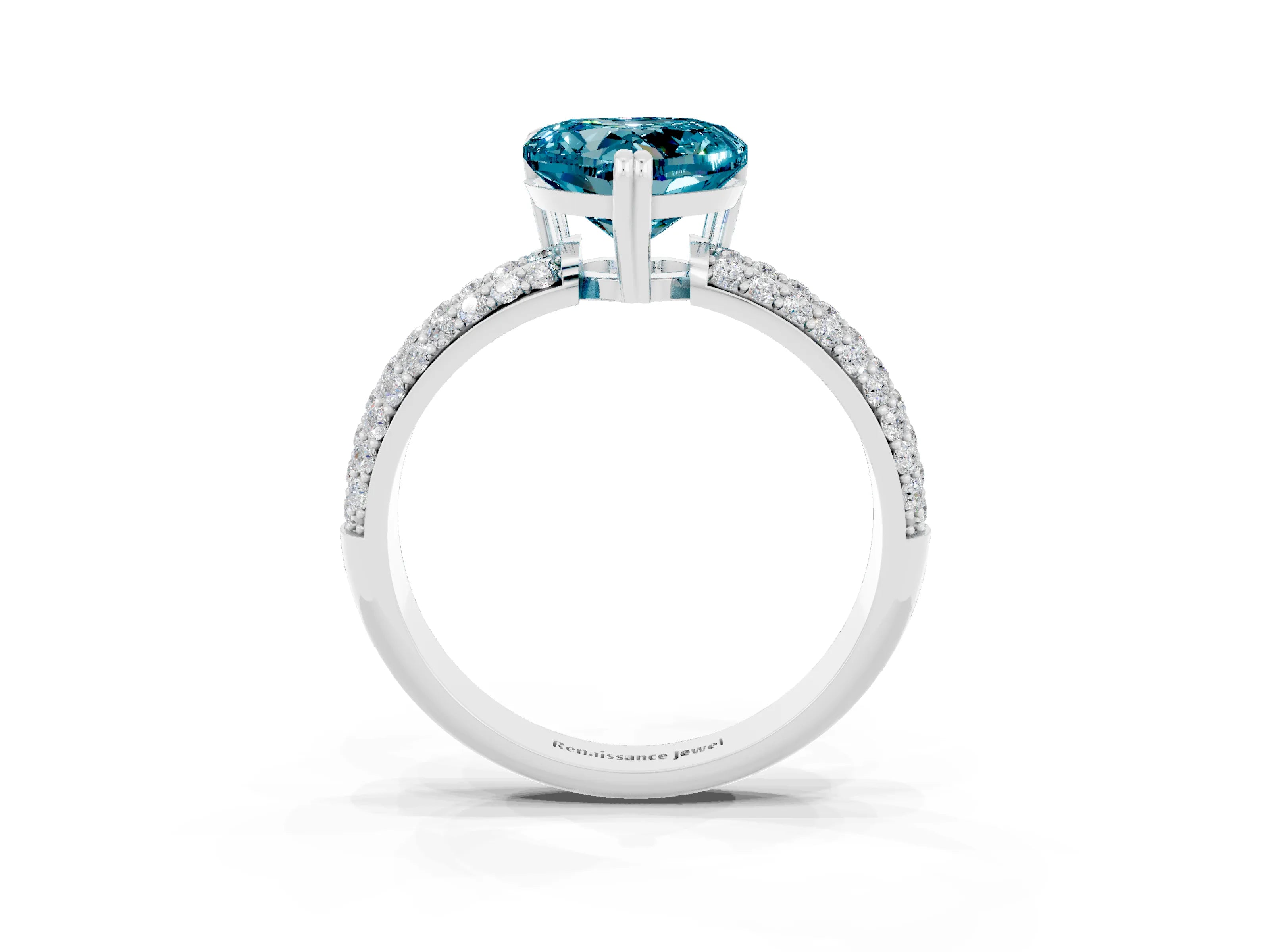 White gold Heart Cut Cut Pave Diamond Engagement Ring with Channel Set Band and Four-Prong Setting_3