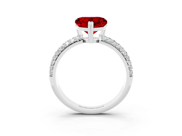 Silver Heart Cut Cut Pave Diamond Engagement Ring with Channel Set Band and Four-Prong Setting