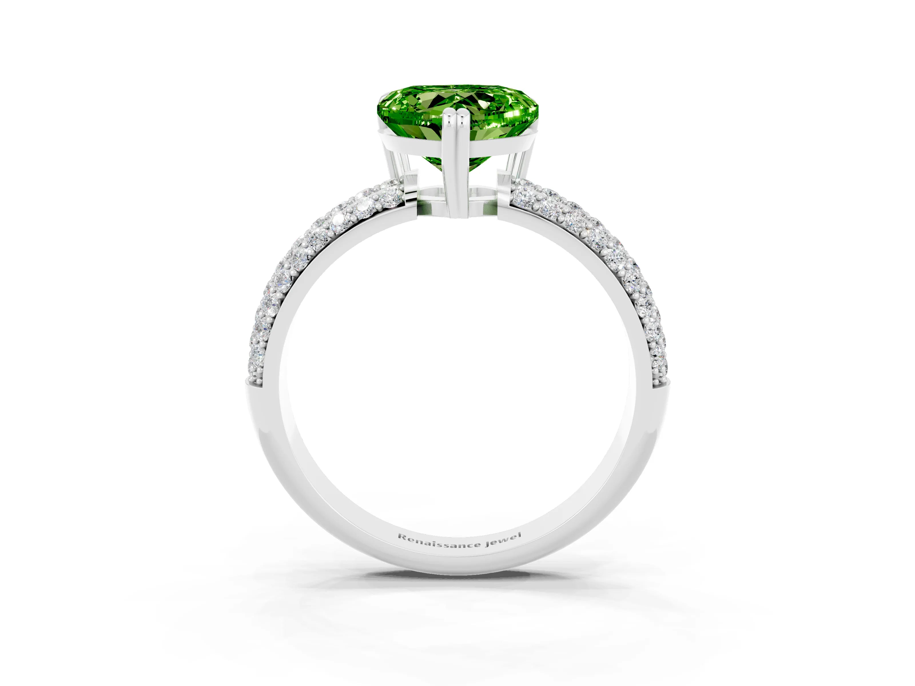 White gold Heart Cut Cut Pave Diamond Engagement Ring with Channel Set Band and Four-Prong Setting_3