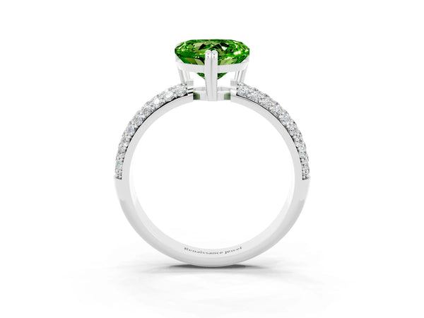 Silver Heart Cut Cut Pave Diamond Engagement Ring with Channel Set Band and Four-Prong Setting
