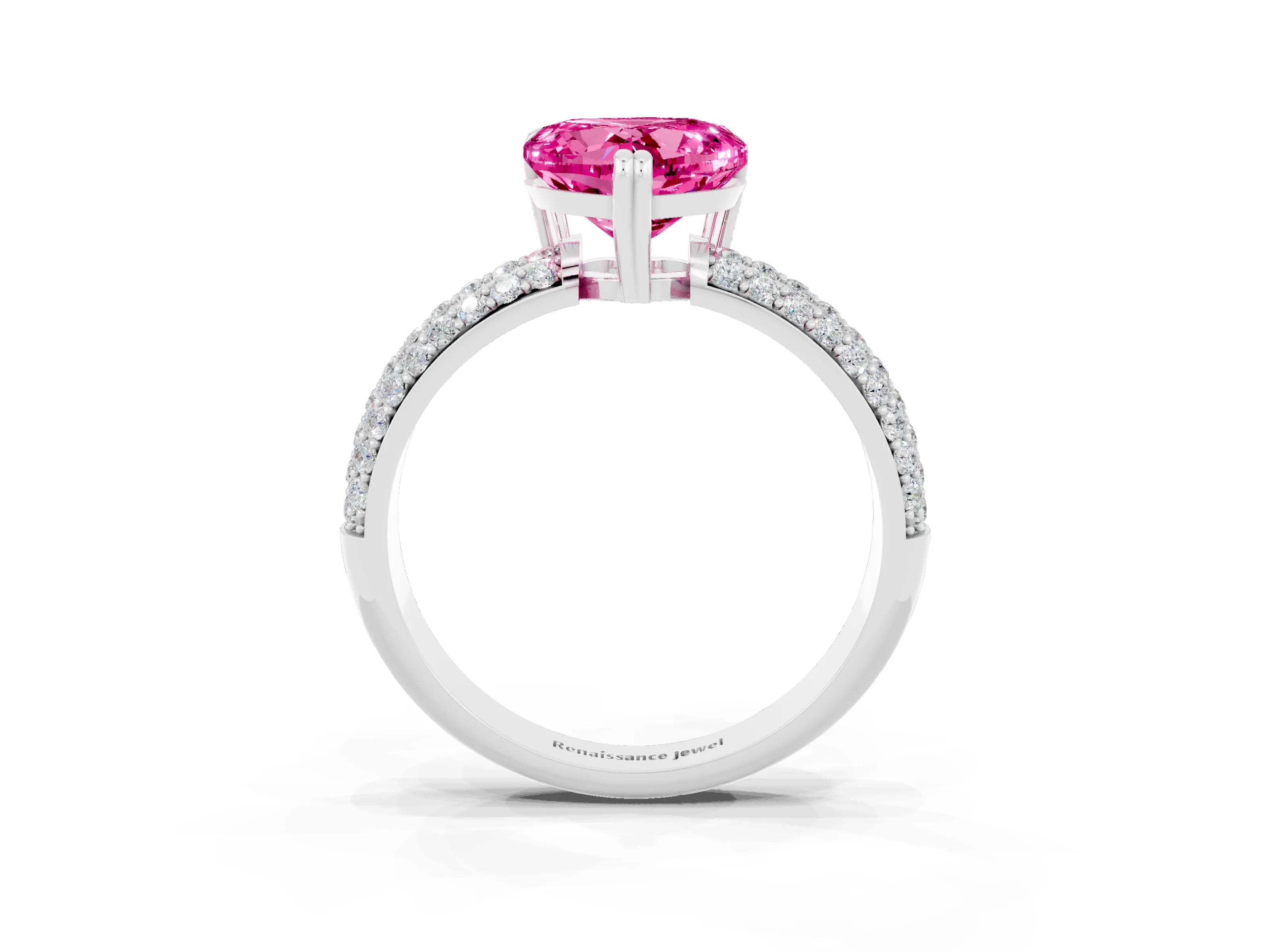 White gold Heart Cut Cut Pave Diamond Engagement Ring with Channel Set Band and Four-Prong Setting_3
