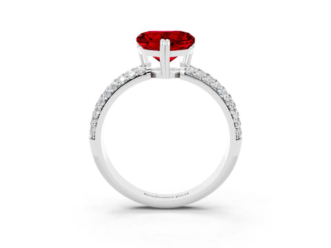 White gold Heart Cut Cut Pave Diamond Engagement Ring with Channel Set Band and Four-Prong Setting_3