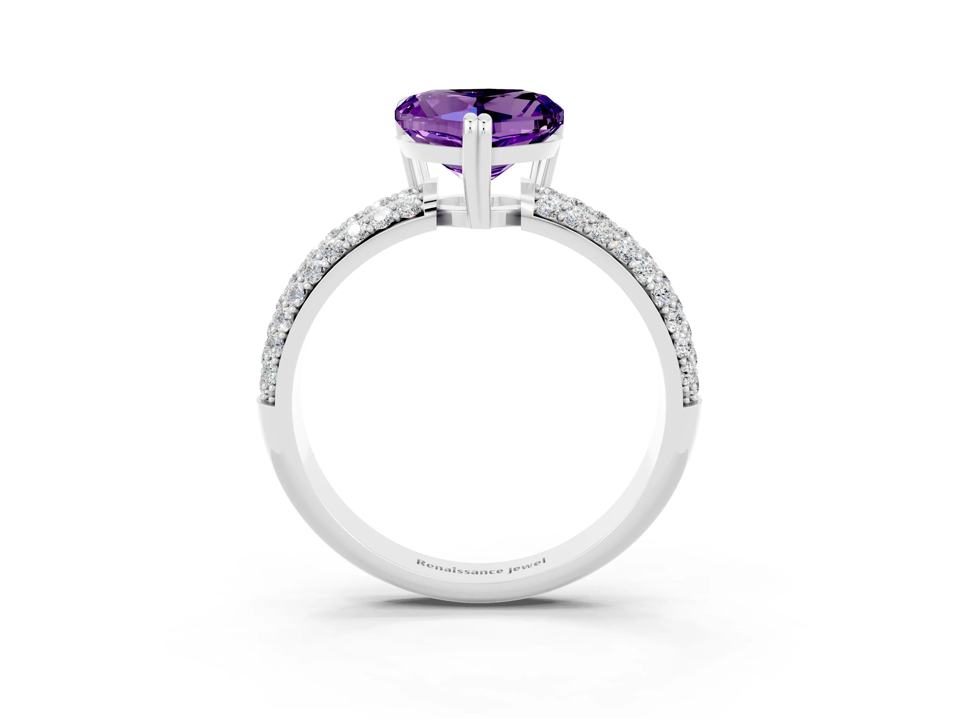 White gold Heart Cut Cut Pave Diamond Engagement Ring with Channel Set Band and Four-Prong Setting_3