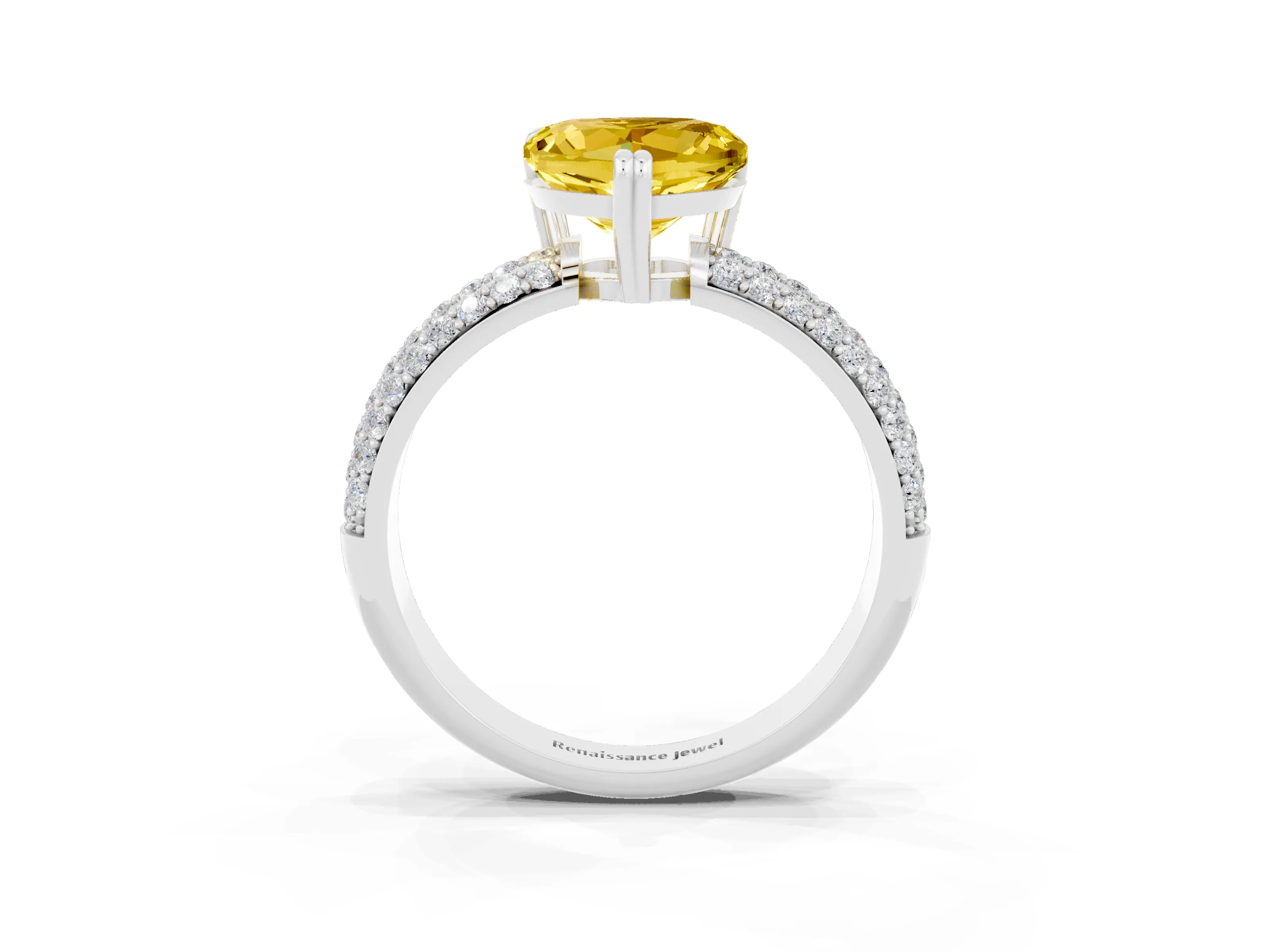 White gold Heart Cut Cut Pave Diamond Engagement Ring with Channel Set Band and Four-Prong Setting_3