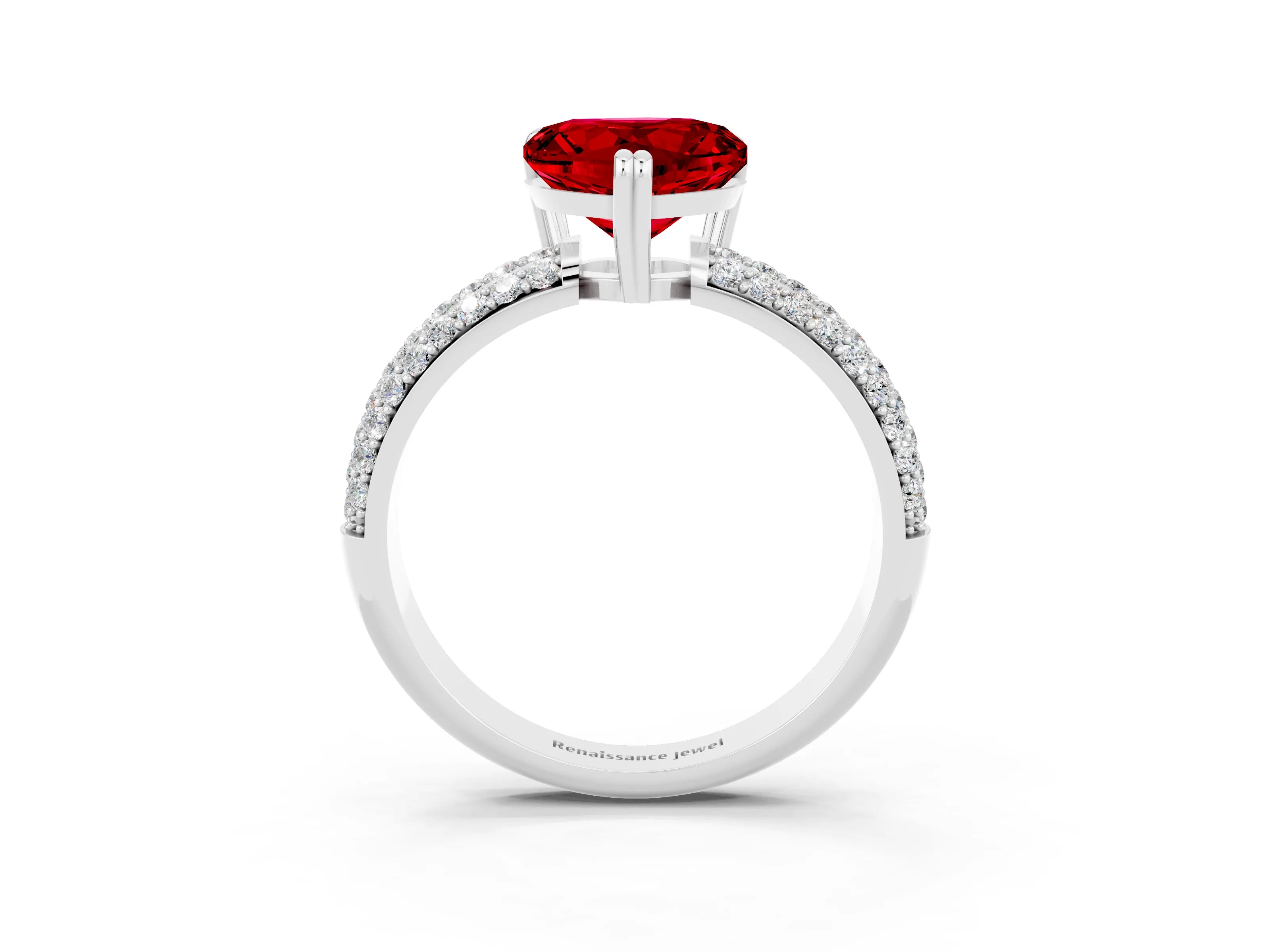 White gold Heart Cut Cut Pave Diamond Engagement Ring with Channel Set Band and Four-Prong Setting_3