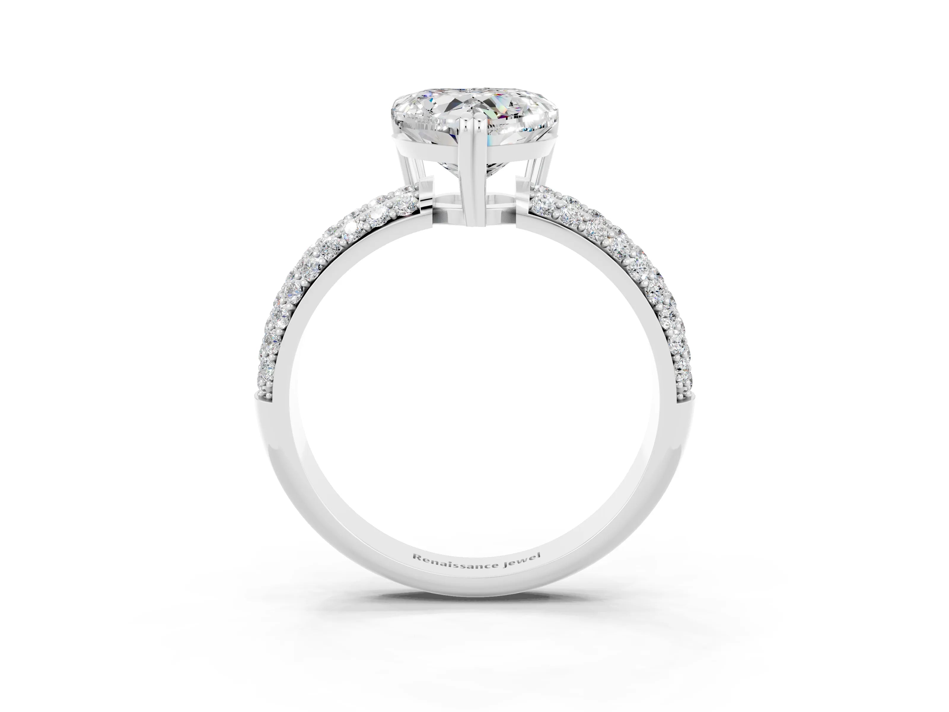 White gold Heart Cut Cut Pave Diamond Engagement Ring with Channel Set Band and Four-Prong Setting_3