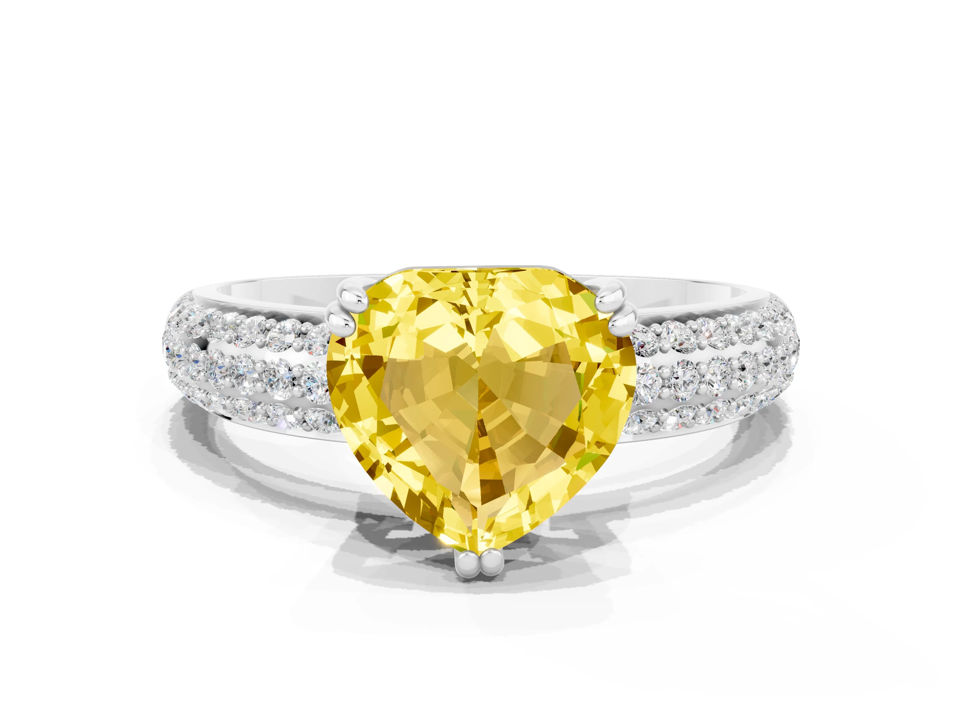White gold Heart Cut Cut Pave Diamond Engagement Ring with Channel Set Band and Four-Prong Setting