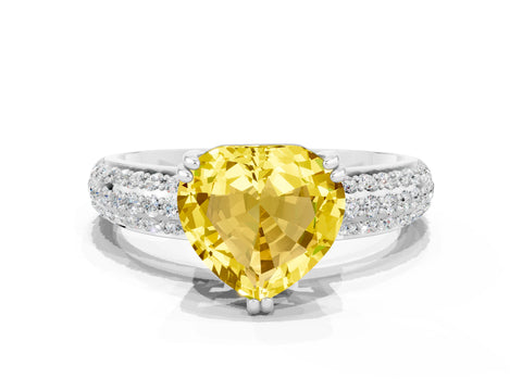 White gold Heart Cut Cut Pave Diamond Engagement Ring with Channel Set Band and Four-Prong Setting