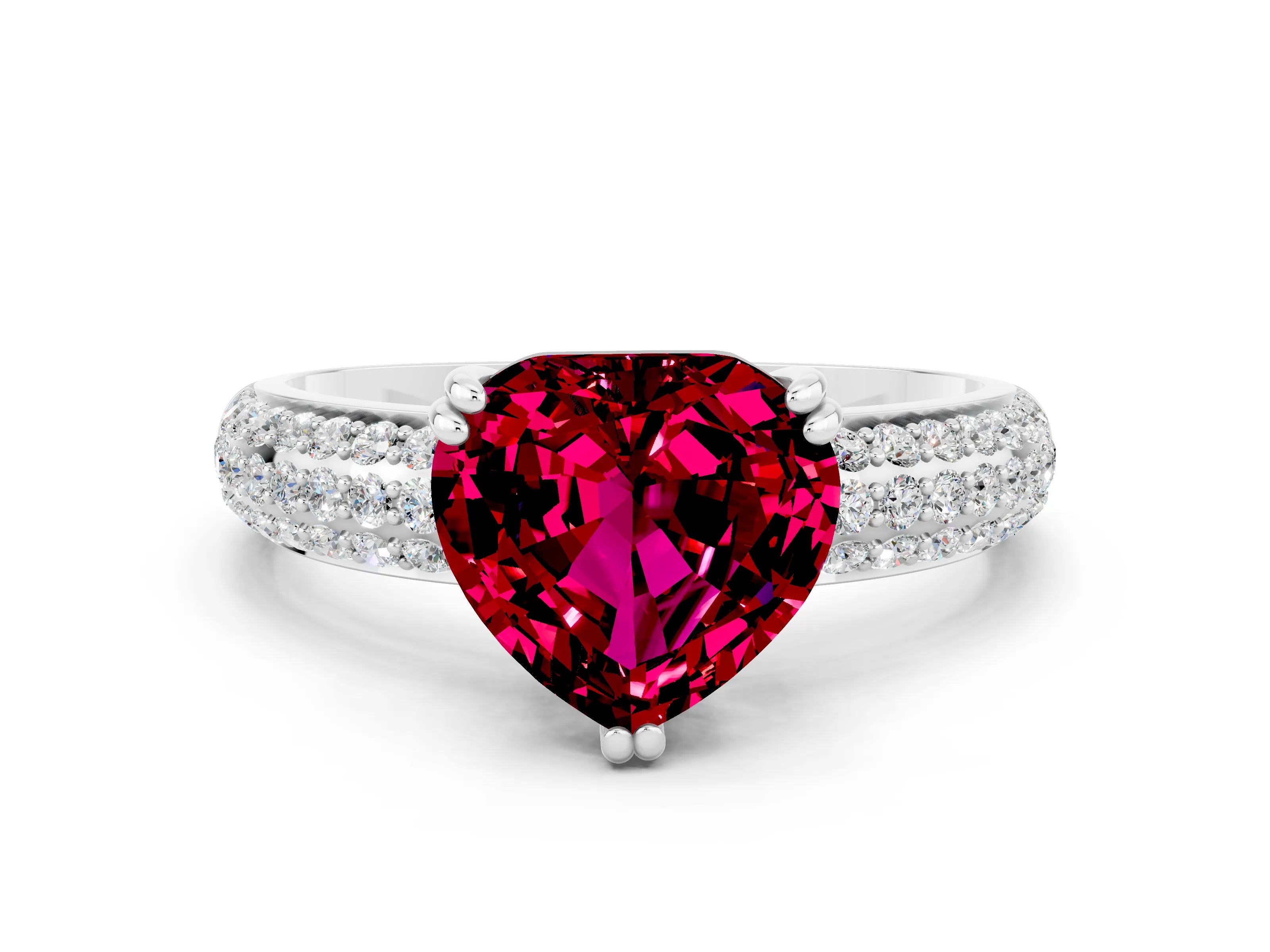 White gold Heart Cut Cut Pave Diamond Engagement Ring with Channel Set Band and Four-Prong Setting