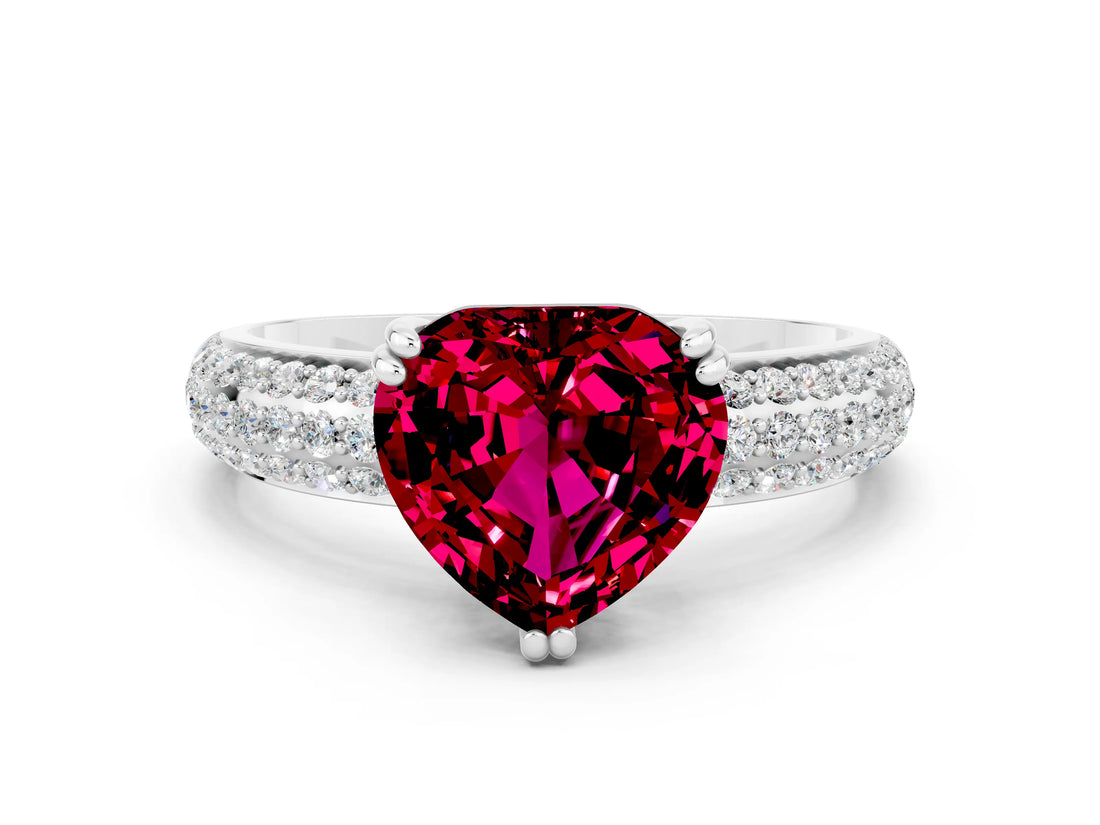White gold Heart Cut Cut Pave Diamond Engagement Ring with Channel Set Band and Four-Prong Setting