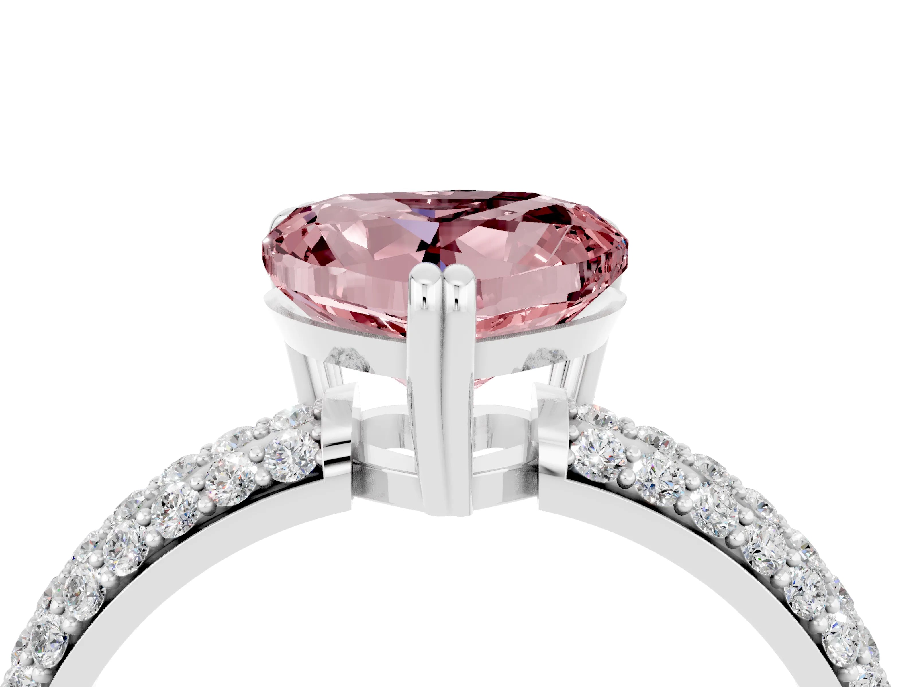 White gold Heart Cut Cut Pave Diamond Engagement Ring with Channel Set Band and Four-Prong Setting_4