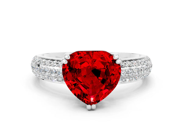 Platinum Heart Cut Cut Pave Diamond Engagement Ring with Channel Set Band and Four-Prong Setting