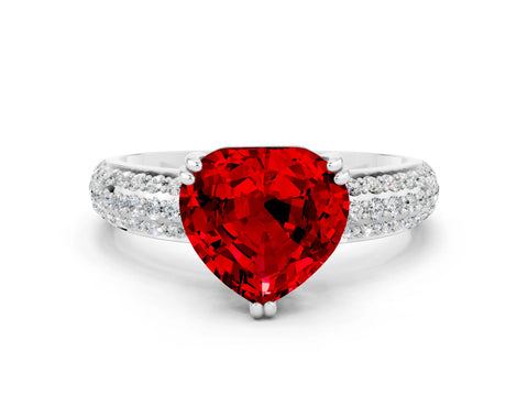 White gold Heart Cut Cut Pave Diamond Engagement Ring with Channel Set Band and Four-Prong Setting