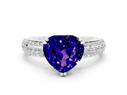 White gold Heart Cut Cut Pave Diamond Engagement Ring with Channel Set Band and Four-Prong Setting