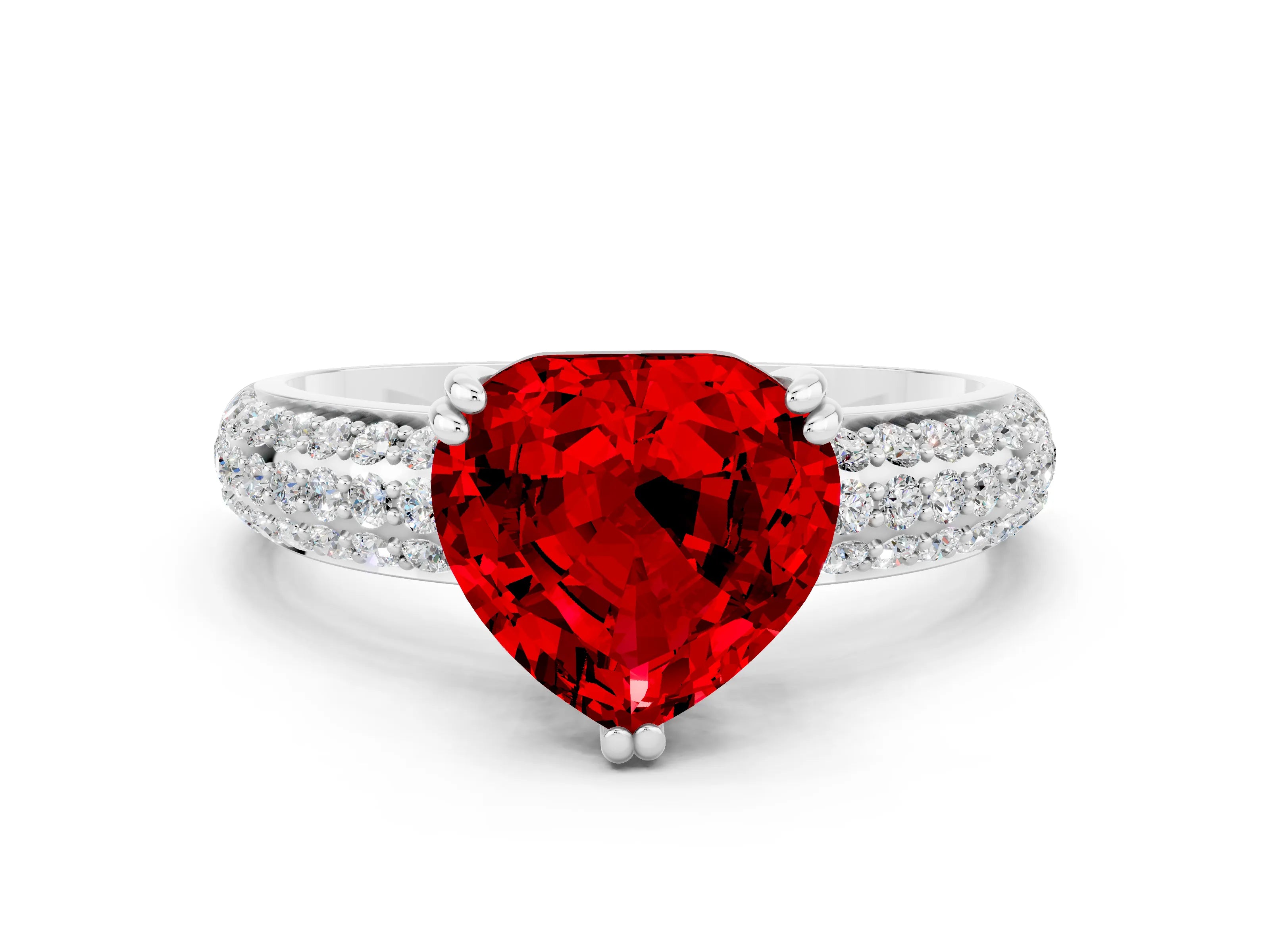 White gold Heart Cut Cut Pave Diamond Engagement Ring with Channel Set Band and Four-Prong Setting