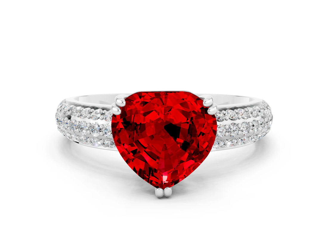 White gold Heart Cut Cut Pave Diamond Engagement Ring with Channel Set Band and Four-Prong Setting