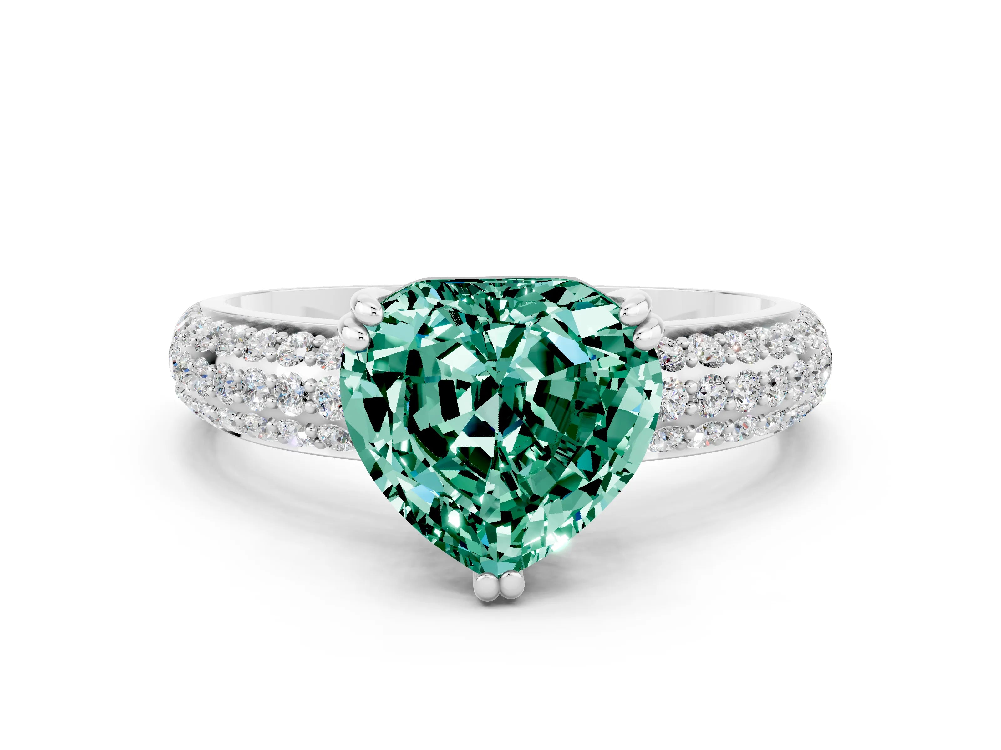 White gold Heart Cut Cut Pave Diamond Engagement Ring with Channel Set Band and Four-Prong Setting