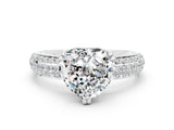 White gold Heart Cut Cut Pave Diamond Engagement Ring with Channel Set Band and Four-Prong Setting