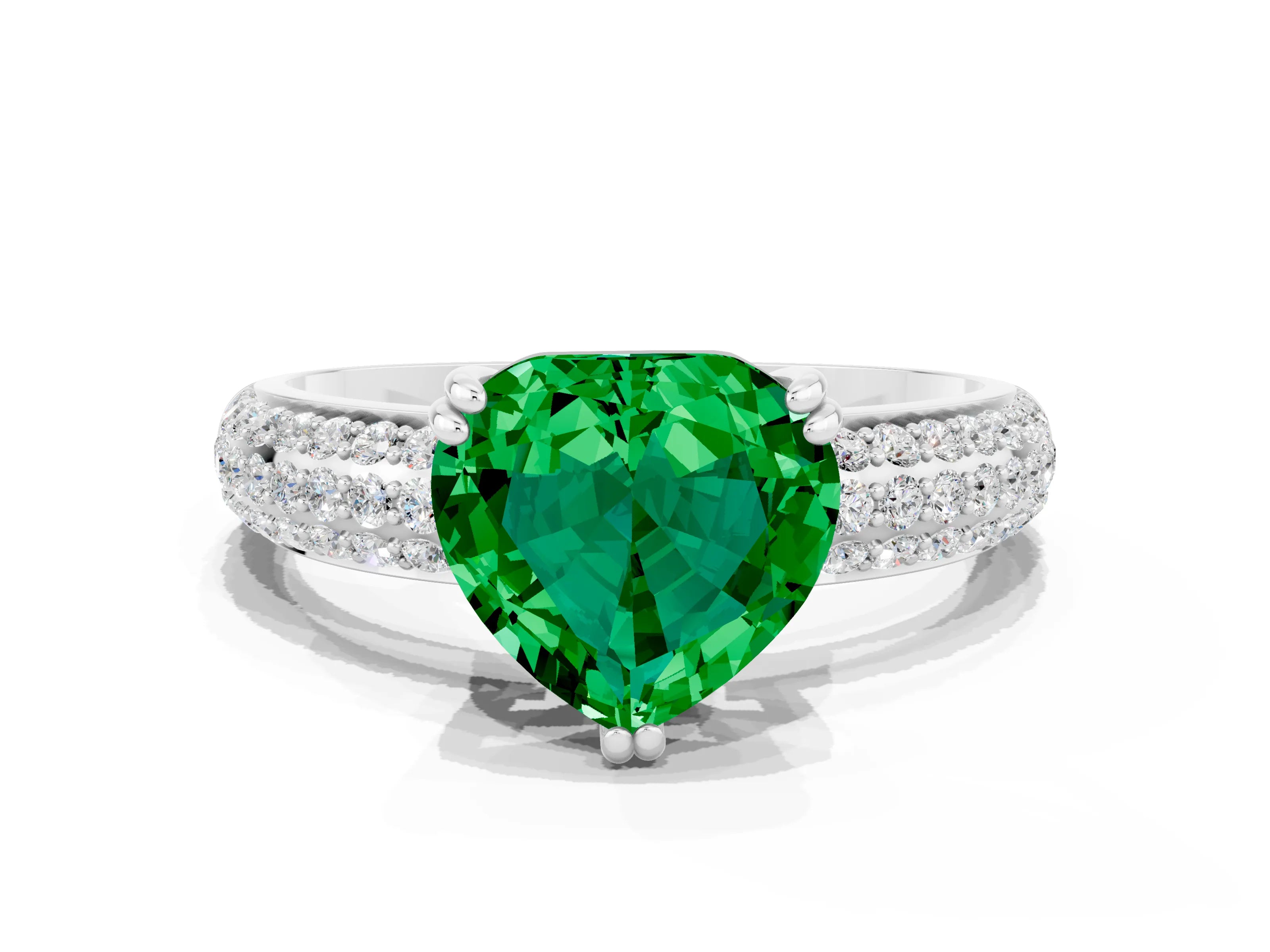 White gold Heart Cut Cut Pave Diamond Engagement Ring with Channel Set Band and Four-Prong Setting