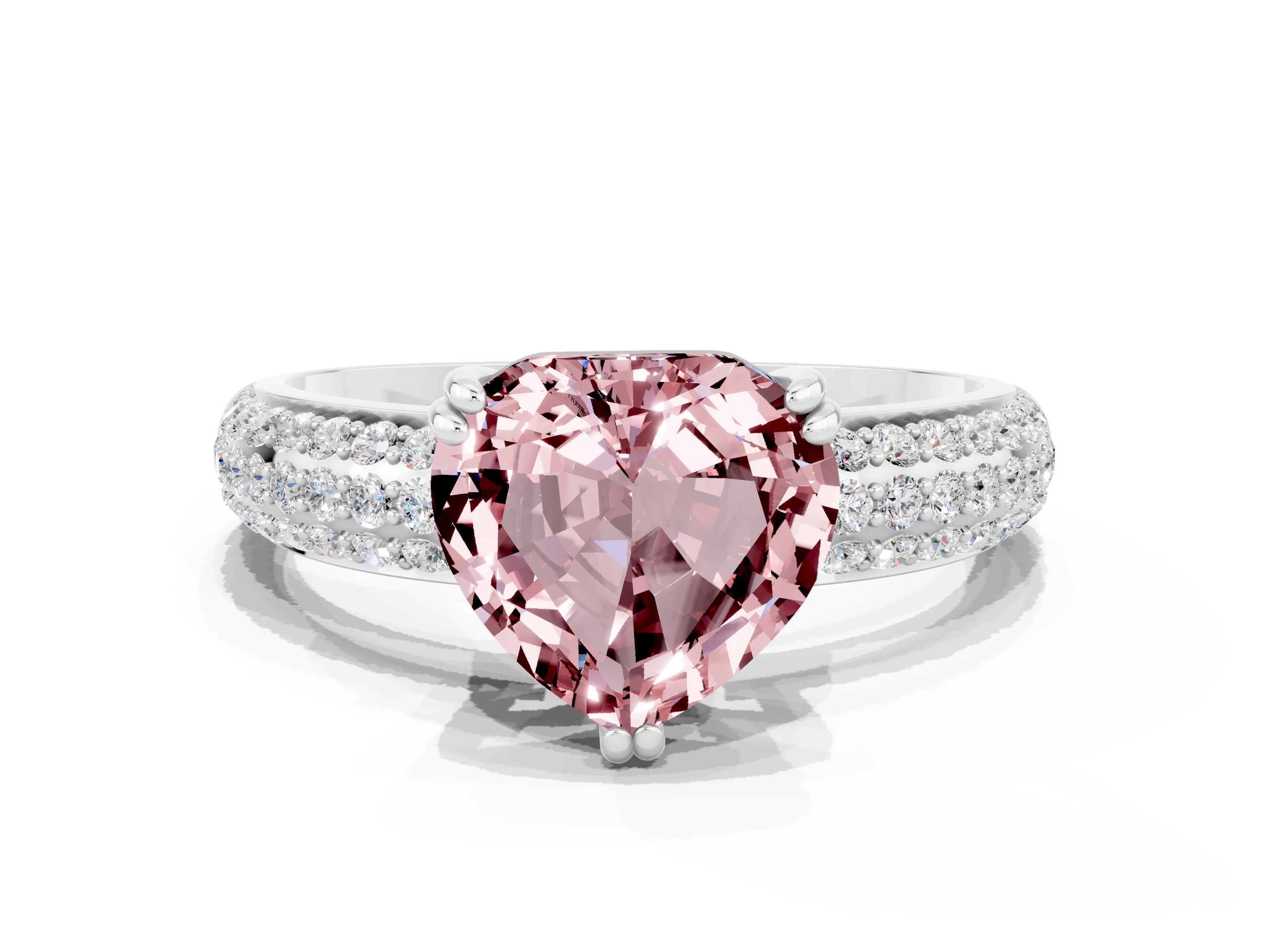 White gold Heart Cut Cut Pave Diamond Engagement Ring with Channel Set Band and Four-Prong Setting
