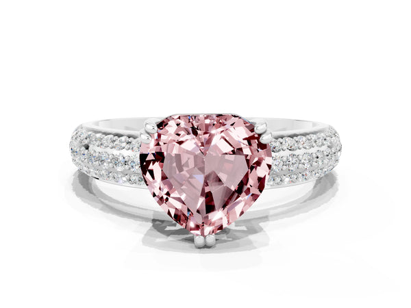 White gold Heart Cut Cut Pave Diamond Engagement Ring with Channel Set Band and Four-Prong Setting