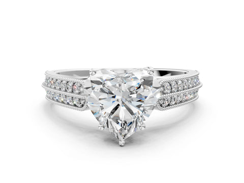 Silver 0.55 Carat E VVS1 Princess Cut Pave Split Shank Engagement Ring with Four-Prong Setting