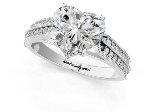 Silver 0.55 Carat E VVS1 Princess Cut Pave Split Shank Engagement Ring with Four-Prong Setting