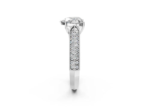 Silver 0.55 Carat E VVS1 Princess Cut Pave Split Shank Engagement Ring with Four-Prong Setting