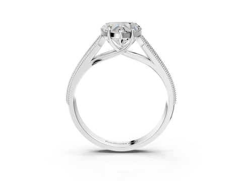 Silver 0.55 Carat E VVS1 Princess Cut Pave Split Shank Engagement Ring with Four-Prong Setting