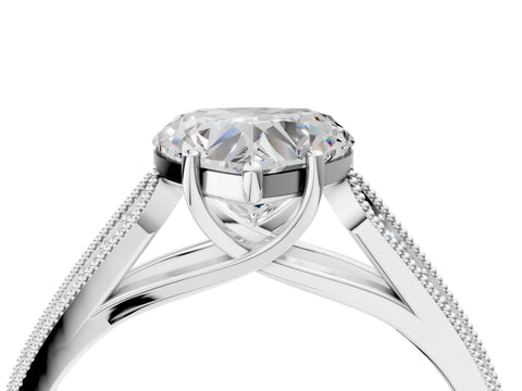 Silver 0.55 Carat E VVS1 Princess Cut Pave Split Shank Engagement Ring with Four-Prong Setting