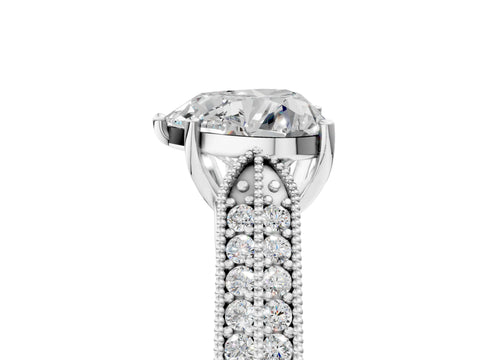 Silver 0.55 Carat E VVS1 Princess Cut Pave Split Shank Engagement Ring with Four-Prong Setting
