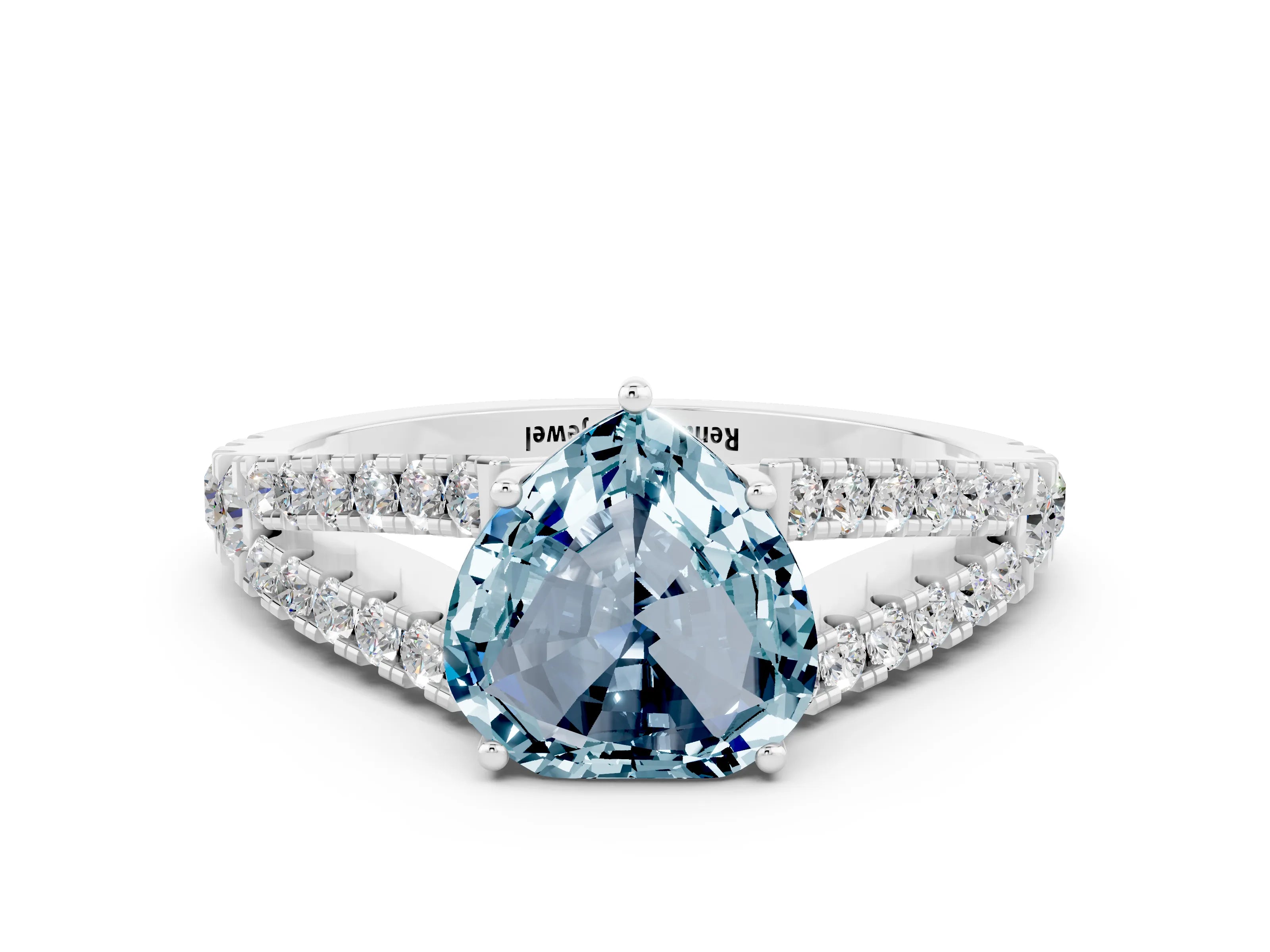 White gold Heart Cut Cut Split Shank Pave Diamond Engagement Ring with Four-Prong Setting