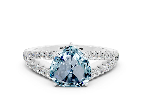 Platinum Heart Cut Cut Split Shank Pave Diamond Engagement Ring with Four-Prong Setting
