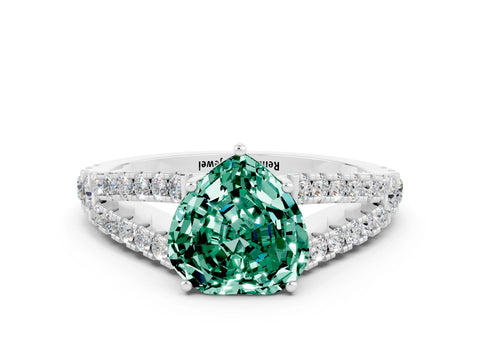 White gold Heart Cut Cut Split Shank Pave Diamond Engagement Ring with Four-Prong Setting