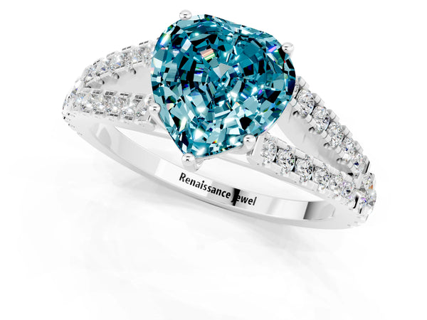 White gold Heart Cut Cut Split Shank Pave Diamond Engagement Ring with Four-Prong Setting
