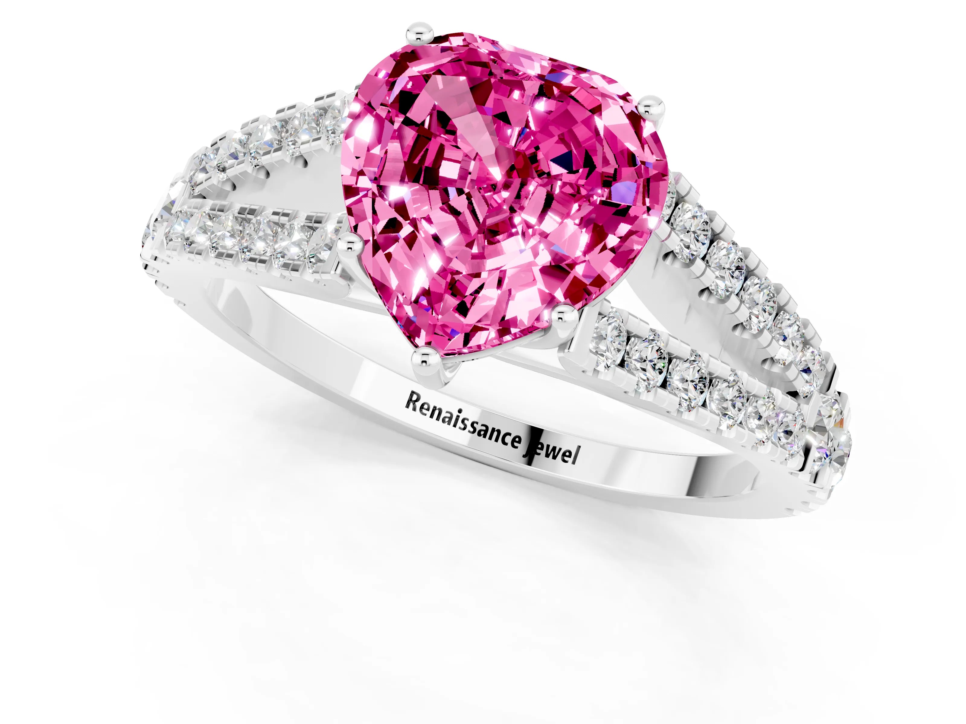 White gold Heart Cut Cut Split Shank Pave Diamond Engagement Ring with Four-Prong Setting_1