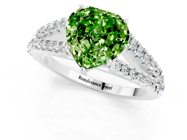 Platinum Heart Cut Cut Split Shank Pave Diamond Engagement Ring with Four-Prong Setting